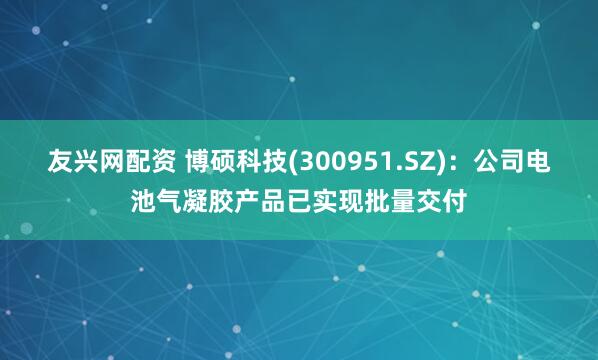 友兴网配资 博硕科技(300951.SZ)：公司电池气凝胶产品已实现批量交付